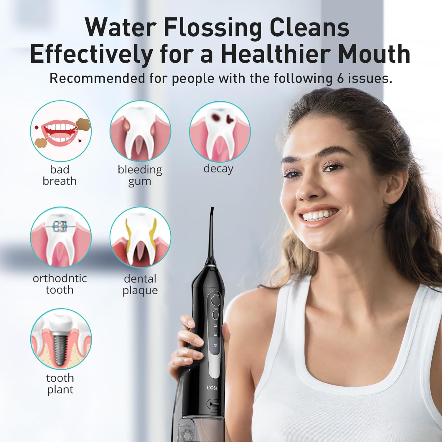 Water Dental Flosser Teeth Pick: Portable Cordless Oral Irrigator 300ML Rechargeable Travel Irrigation Cleaner IPX7 Waterproof Electric Flossing Machine for Teeth Cleaning C20(F5020E)